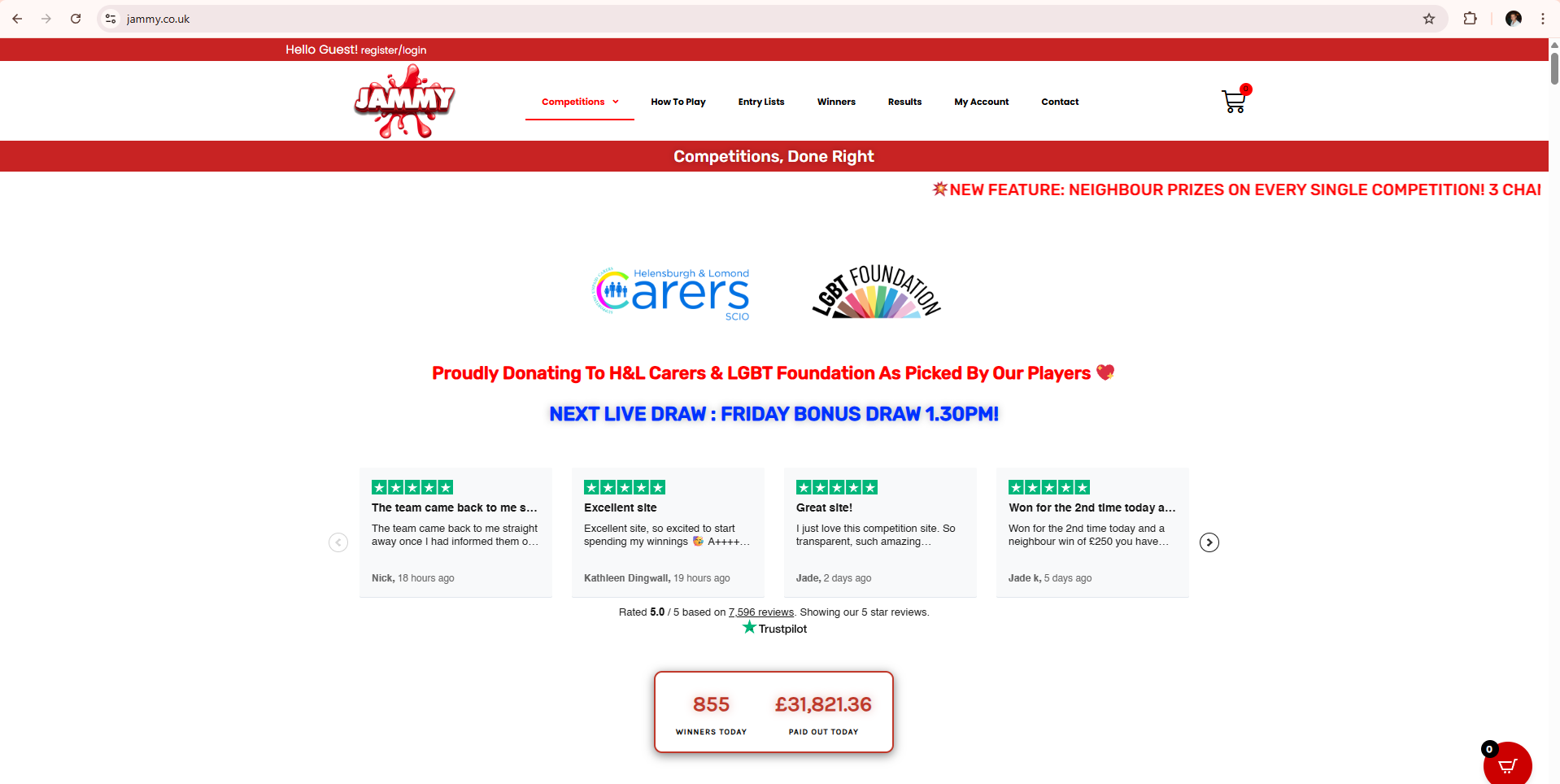 Jammy Competitions UK Screenshot Desktop